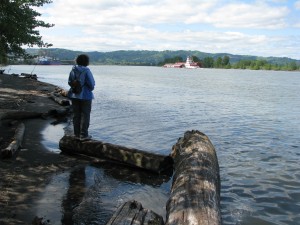 Nancy at the confluence of the Columbia and Walamet Rivers